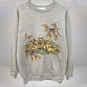 Vintage Puppy Dog Sweatshirt Fall Leaves Graphic Size Small